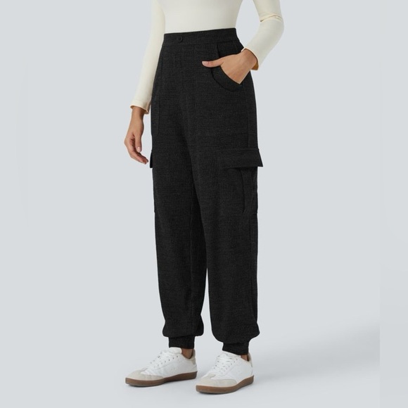 High Waisted Decorative Button Multiple Pockets
Knit Waffle Casual Cargo… - Picture 3 of 8